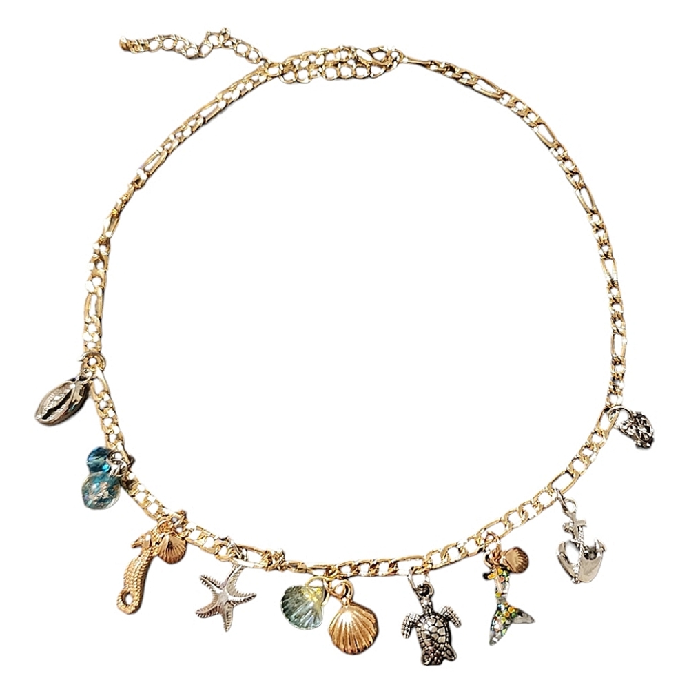 Gold & Silver Mix Ocean Charm Necklace